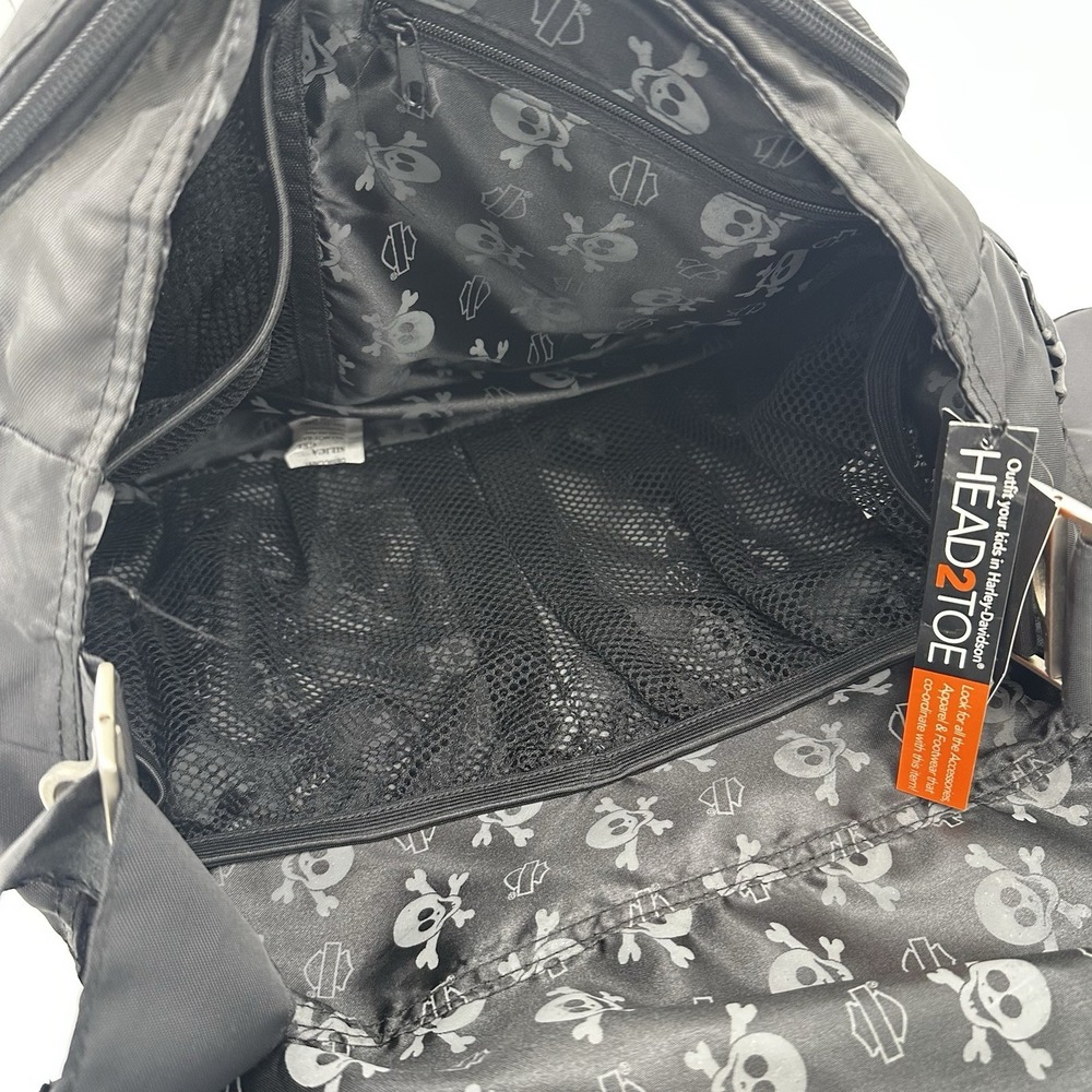 NWT Harley-Davidson Motorcycle Black Diaper Bag Black Skull & Crossbones 17"x14" - Picture 7 of 9